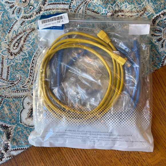 2 ea blue Cat 6 Ethernet cables 3 ft. 1 ea. yellow cat 5 Ethernet cable 6ft. - Picture 2 of 2